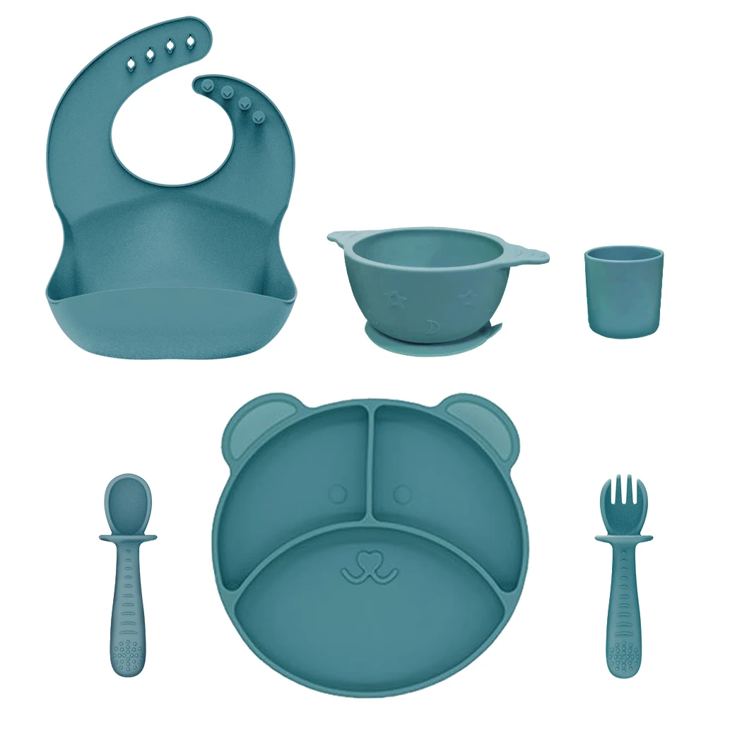 Wholesale Bpa Free Baby Feeder Cup Eco Kids Divider Plate Spoon Silicon Dishes Feeding Set For Baby Suction Bowl