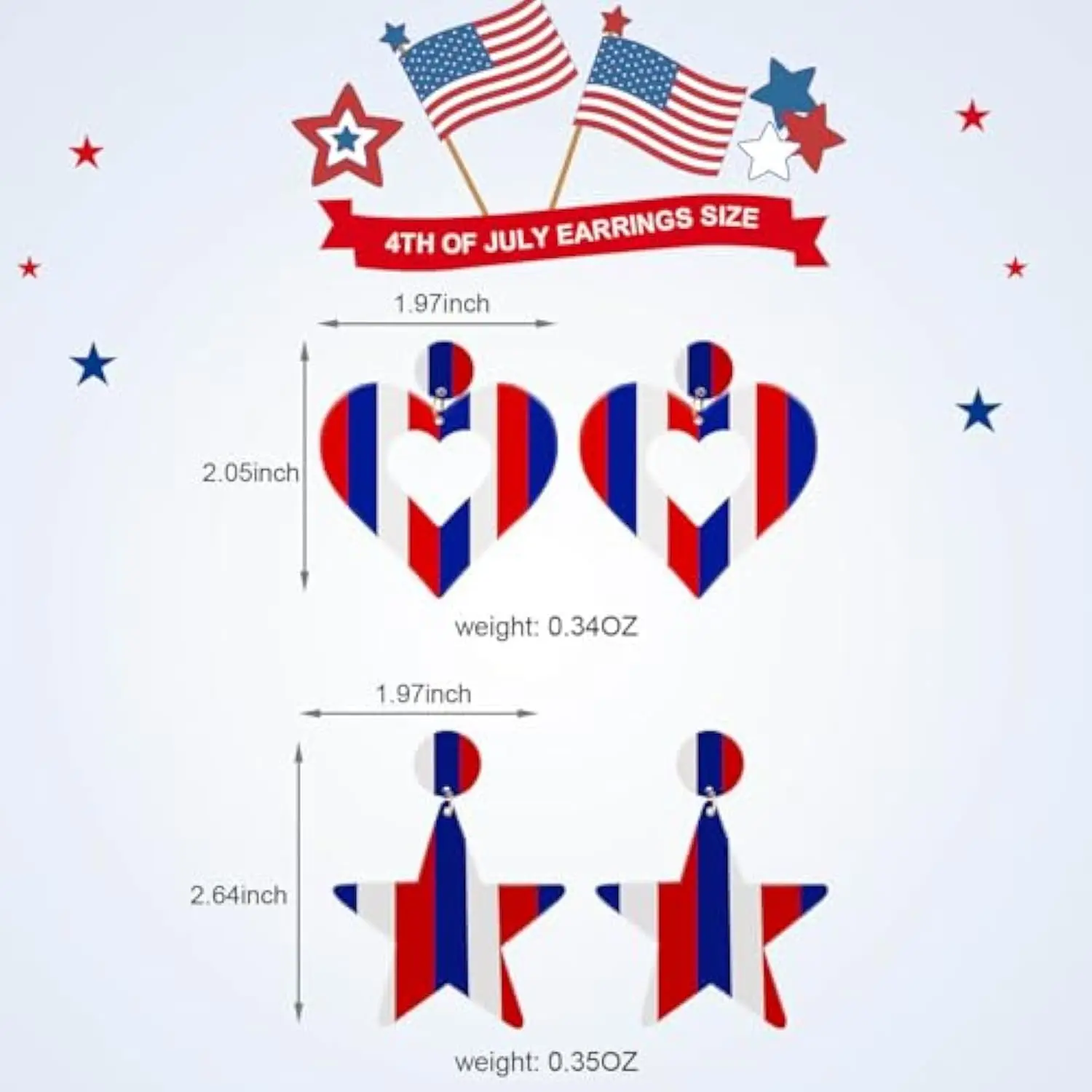 Independence Day Patriotic Red White and Blue Stripe American Flag Earrings Heart Star 4th of July Earrings for Women Gifts