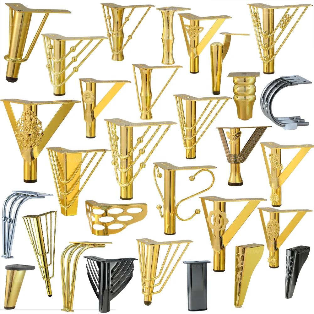 Modern Fancy Hollow Gold Sofa Bed Legs Modern Polished Metal Leg for Sofa Cabinet Champagne Metal Furniture Table Legs