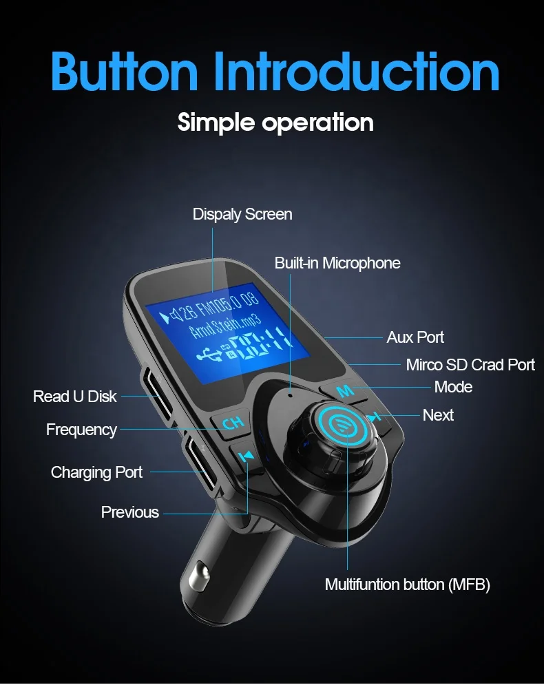  Автомобильный MP3-плеер AGETUNR T11 bluetooth fm-передатчик micro SD-карта/U-disk AUX DC 5 В 1 44 А зарядка дюймовый ЖК-экран