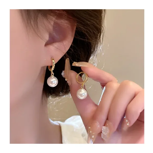 zooying  Simple high-grade sense small sweet temperament with pearl earrings pendant silver needle