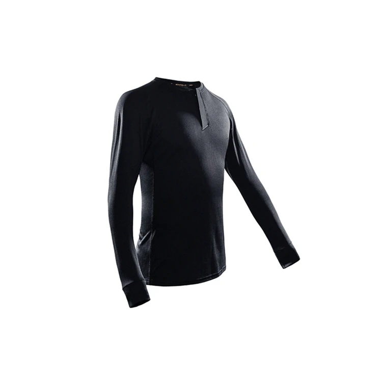 Мужская Черная простая и удобная быстросохнущая футболка с круглым вырезом и длинными рукавами