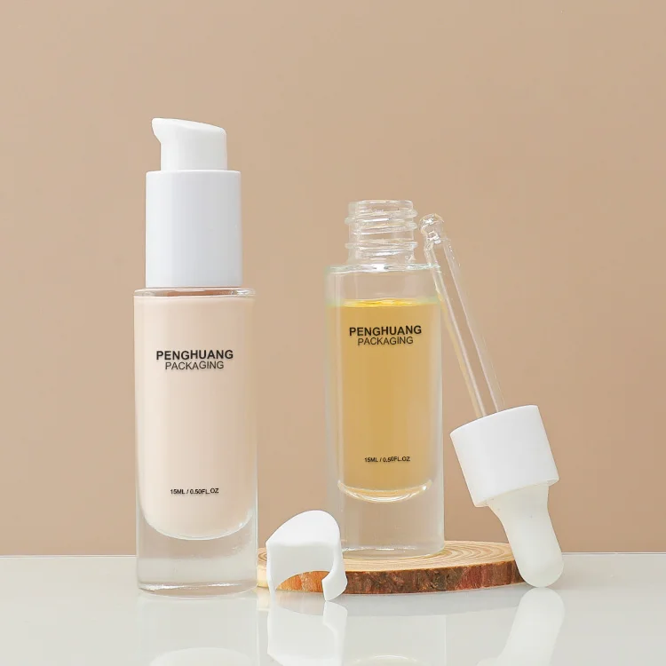 Refillable Glass Foundation Bottle Pump Press Bottle Sample Travel Cosmetic Container Dispenser for Skincare Packaging