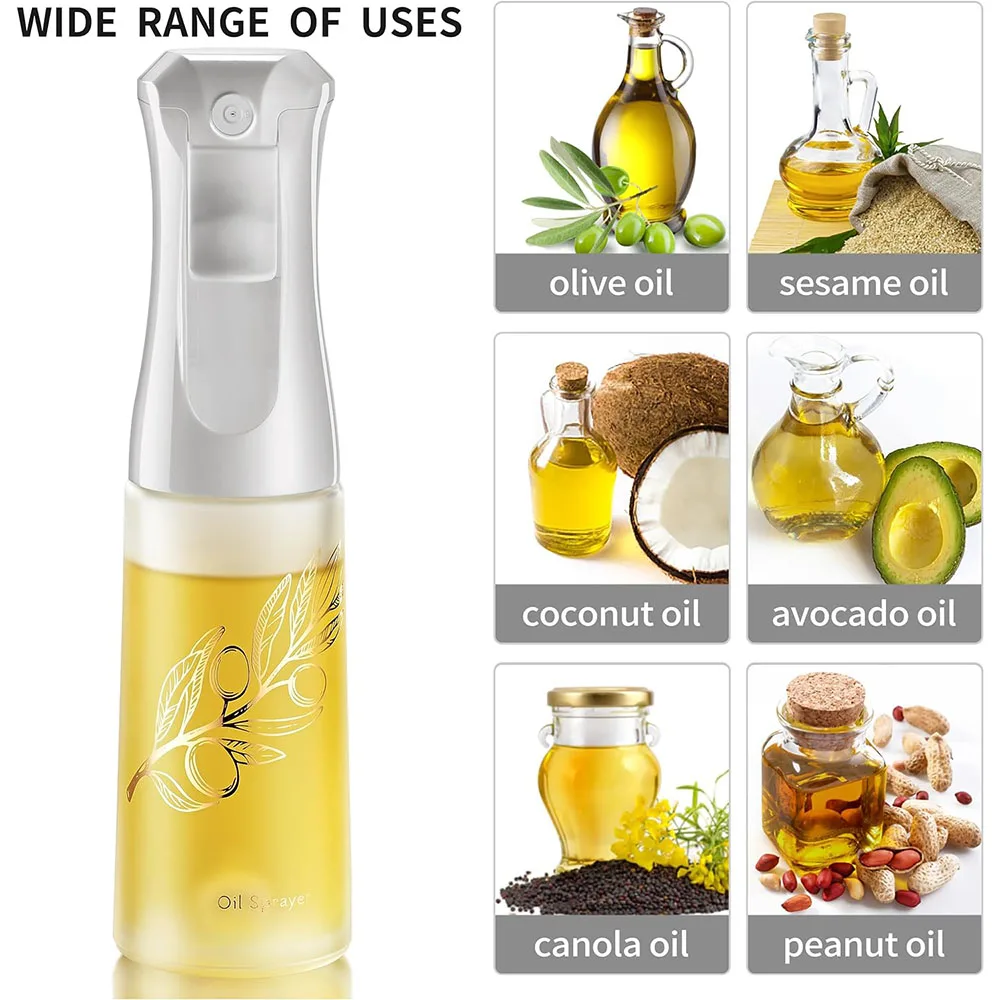Customized kitchen reusable transparent 200ml 7oz olive oil spray dispenser bottle for cooking frying baking roasting