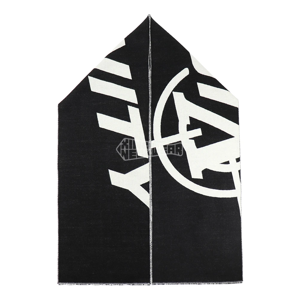 Women Winter Jacquard Fabric Shawls Oversized Custom Soft Black Geometric Mens Viscose Scarf