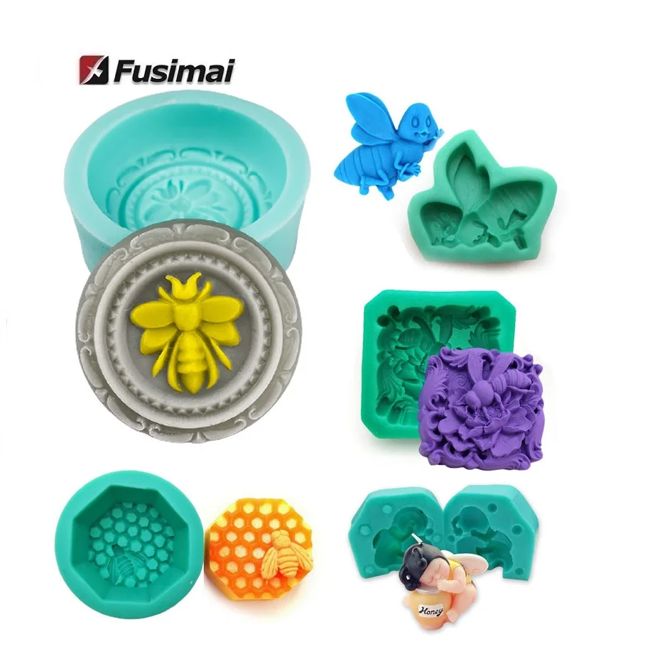 Fusimai 3d Honeybee Fondant Cake Decorated Silicon Mould Bee Pattern Silicone Hand Made Soap Molds