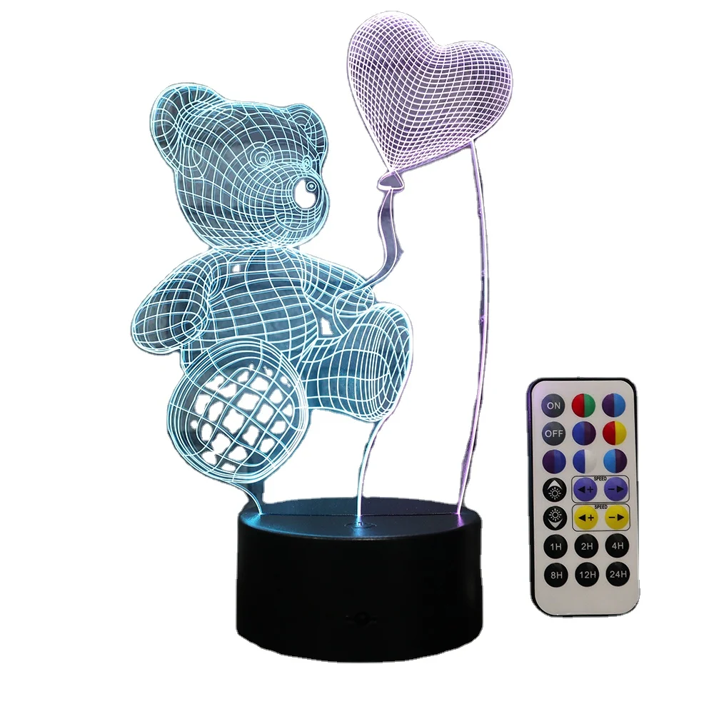 
Novelty Bear Shape Children Home Decor Lighting 3D Led Lamp Drop Ship Table Desktop Base Acrylic 3D Light 