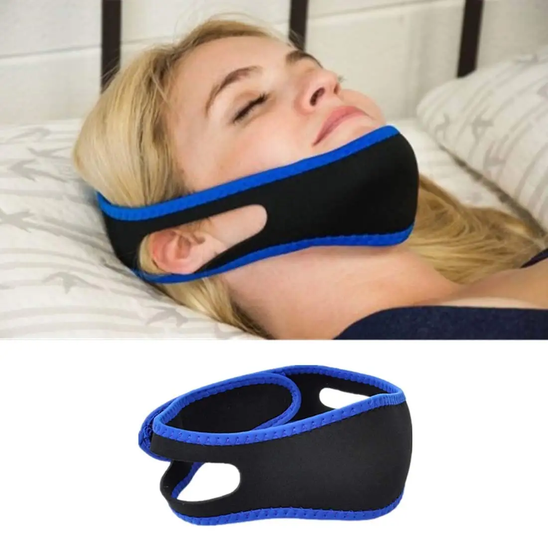 Anti snore sleep deep guard stopper aid device adjustable chin strap