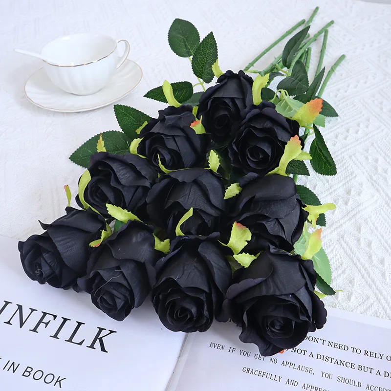EG-A251 Artificial Flower Black Rose Bouquet Decorative For Hallowmas Thanksgiving And Table Decors