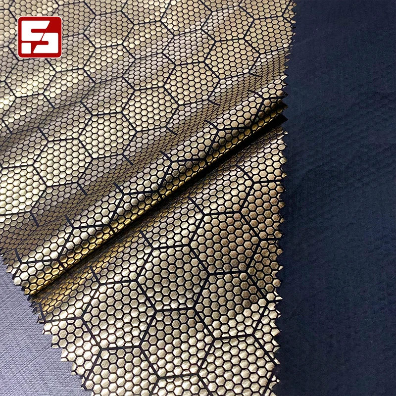 Lining coat fabric 100% nylon 380T taffeta fabric honeycomb gold stamping fabric for garments