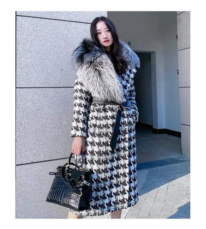 High Level Real Fluffy Fur Trench Coat Long Cashmere Wool Coat Women With Belt