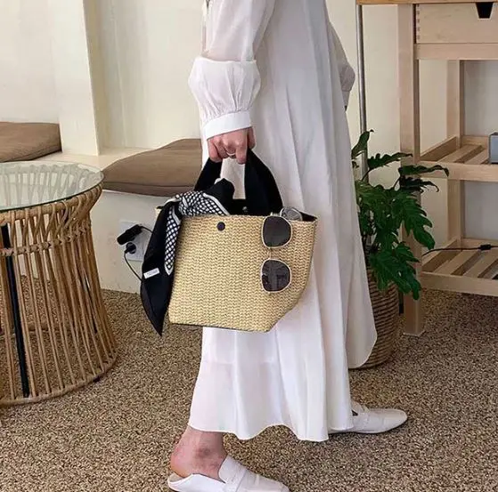 Handwoven Lovely Watermelon Straw Beach Bag Tote Woven Round Handle Bag