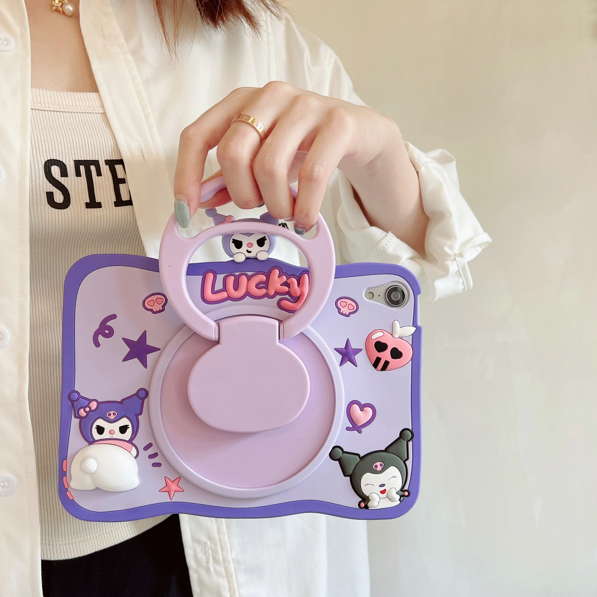 Cartoon Silicone Tablet Cover Kids Girls for iPad Mini 1/2/3/4/5/6 360 Rotating Stand Holder Case For iPad 10.2/10