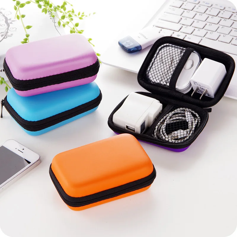 HelloWorld Travel storage box Portable data cable package bag Pure color earphone storage box Game card storage box