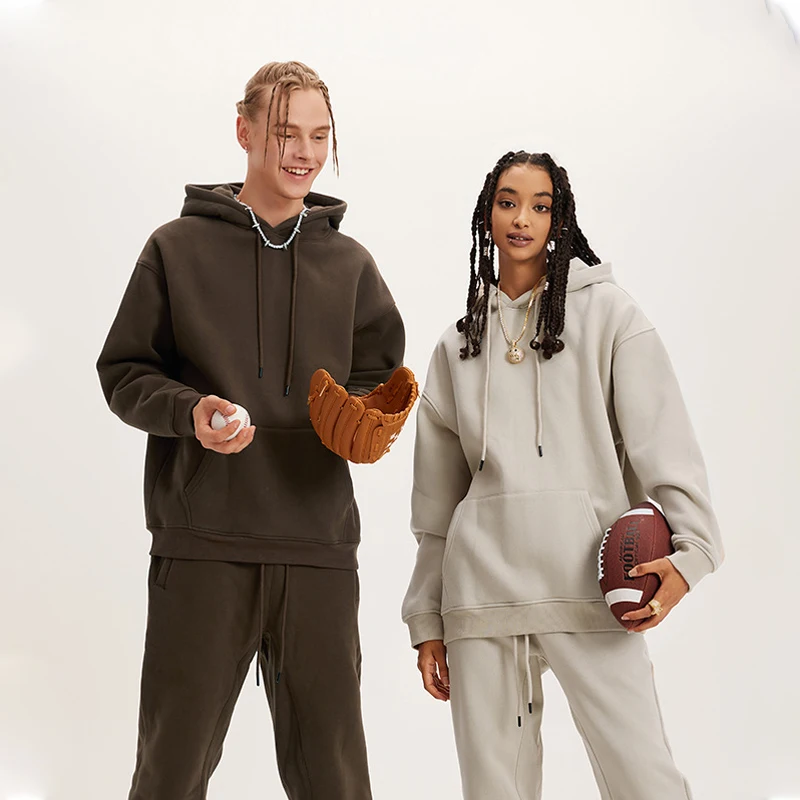 High Quality 100 Heavyweight Cotton Unisex Hoodies And Sweat Pants Set For Men Custom Sweatpants And Hoodie Set no Strings