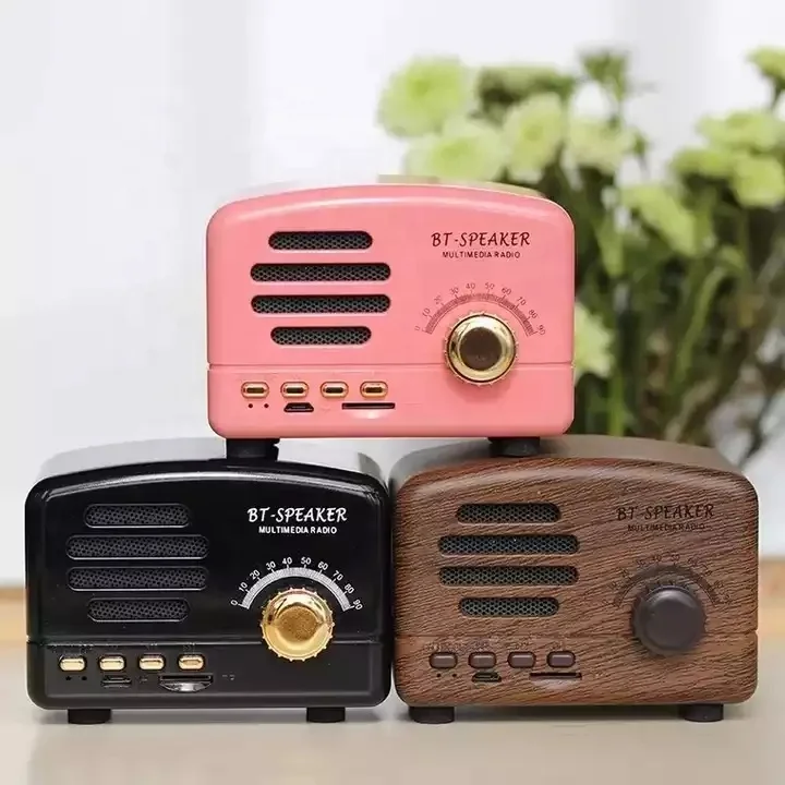 Factory price Desktop small outdoor Music Players support USB TF Card Mini Portable BT Retro Wireless Speaker With FM Radio BT01