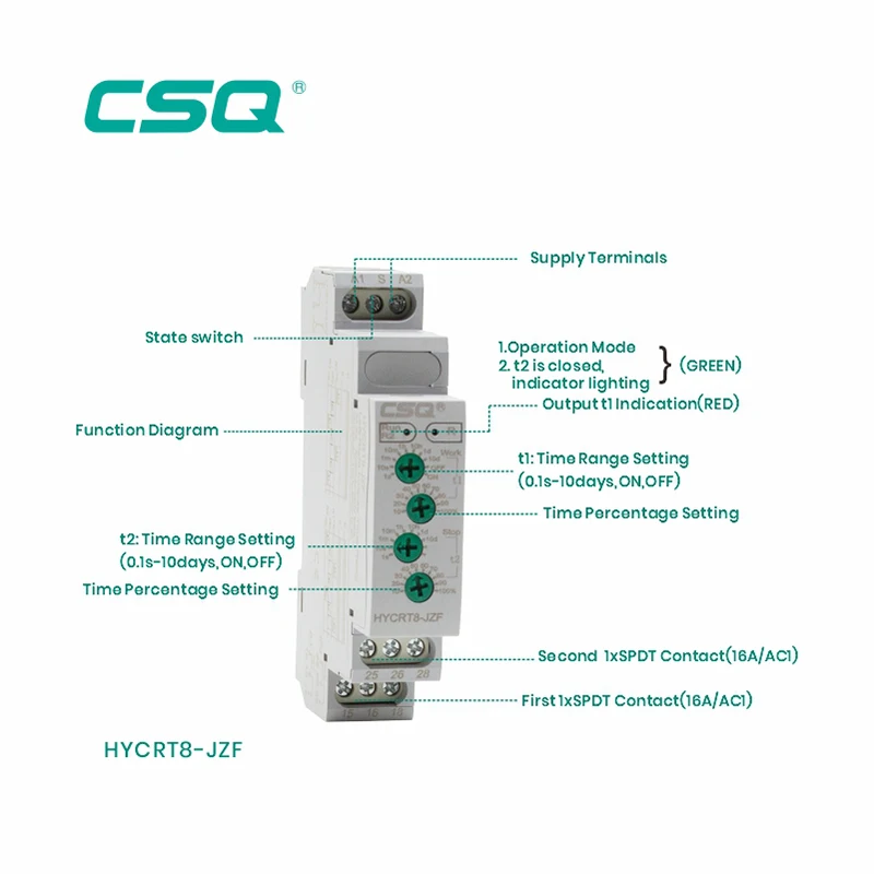 CSQ HYCRT8S-JZF Digital Type Time Relay AC/DC 24-240V 50-60Hz 0.1-99h IP20 Motor Controller Timer