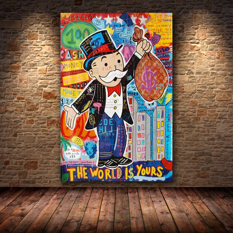 Alec Monopoly Graffiti Art Money Paintings on The Wall Art Canvas Posters and Prints The World is Yours Modern Home Pictures