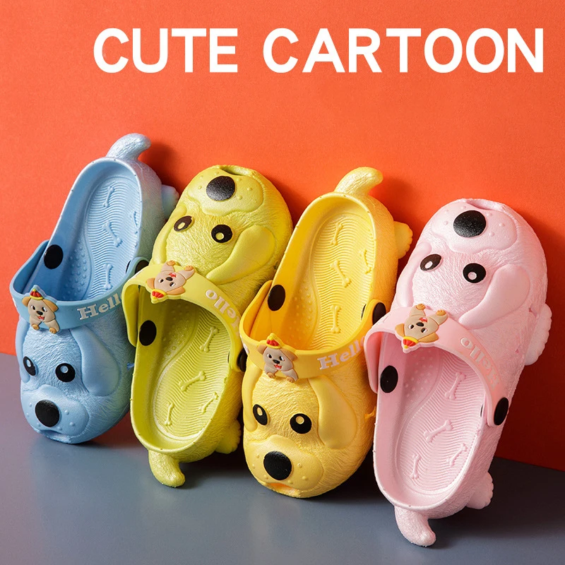 2022 New Style Dog Shape Children Summer Shoes Girls Boys Cork Sole Thick Flat Beach Kids Sandals Cartoon Slippers