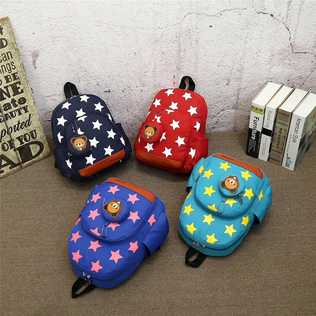 Fashion Star Bear Design Kindergarten Backpacks School Bags Wholesale Mini Cheap Kids Backpacks