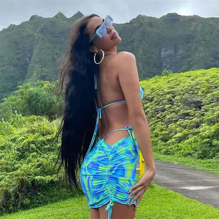 Eation QUICK DRY New String Sexy Swimwear Summer Microkini Beach Bikini Sexy Printed Dress Swimwear