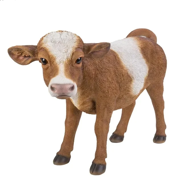 Brown and White Cow Standing Statue Cow Figurine Garden Decor Modern Home Decor Large Cow Statue