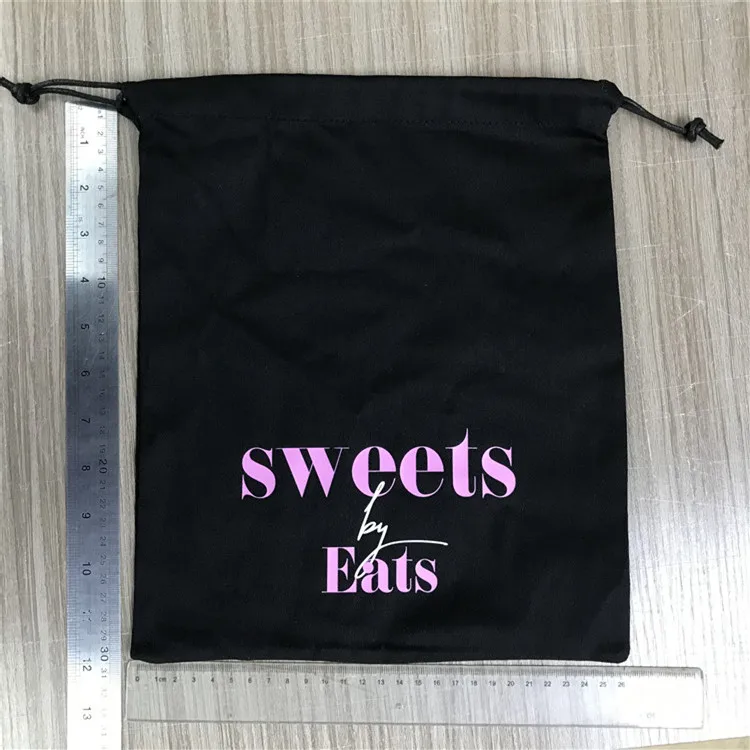 
custom wax rope lingerie packaging bag black underwear dust bag twill cotton drawstring bag 