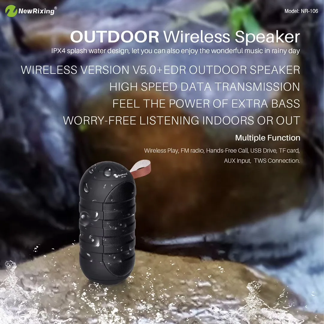 NR-106 Bluetooth connection hands-free call FM radio support cycle charging Super bass portable karaoke waterproof speaker