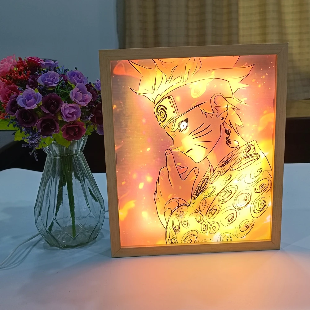 Custom 3 Colors Home Decoration Painting Wall Art Wooden Picture Frame Table Lamp Anime Night Light  Gifts for Kid