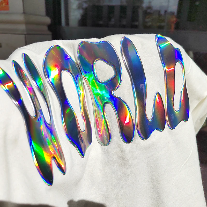Caadhy New Release Embossed High Frequency Transfer Printing Custom Logo 3D Hologram Heat Transfer Sticker for T Shirt