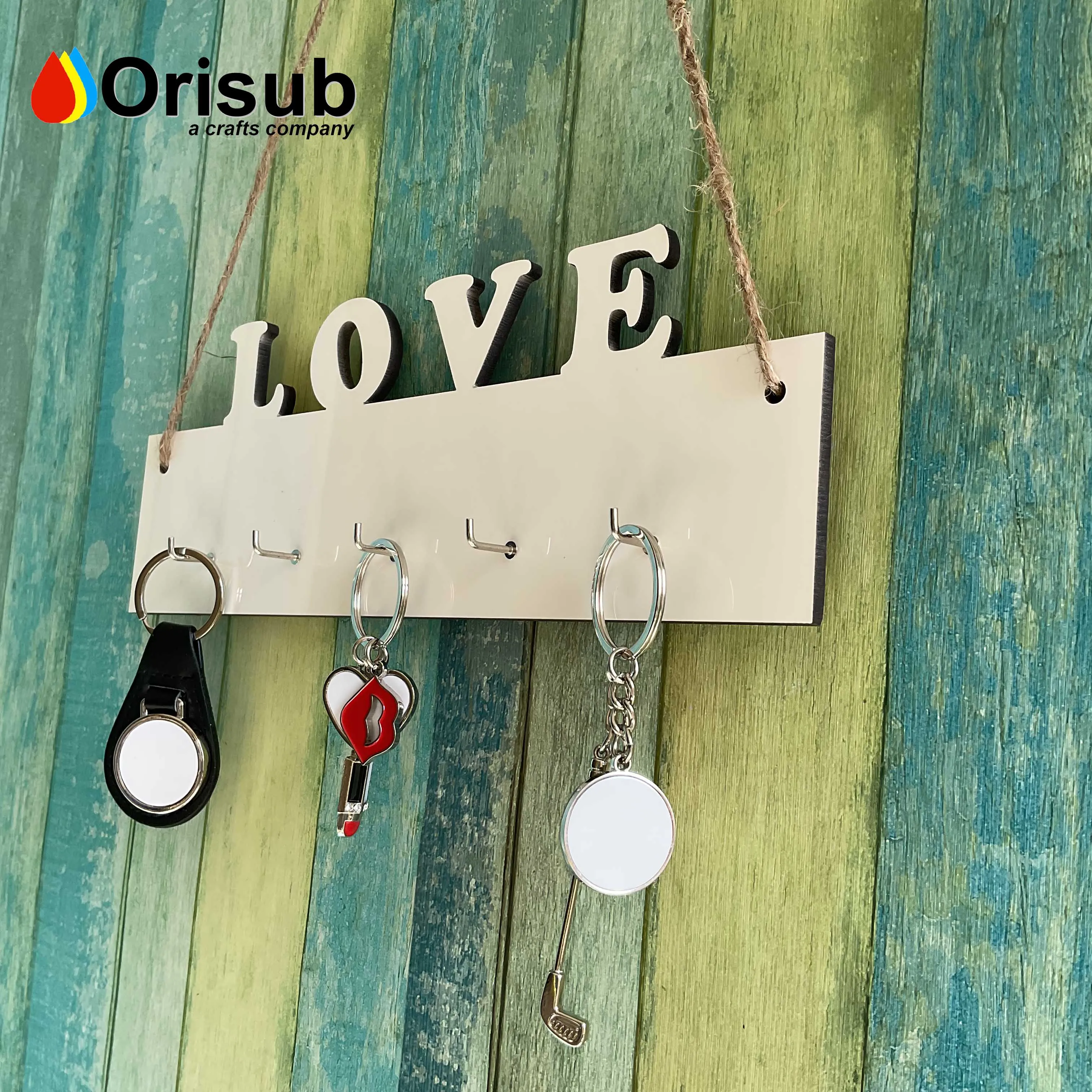Personalized white MDF sublimation HOME key holder with 4 hooks