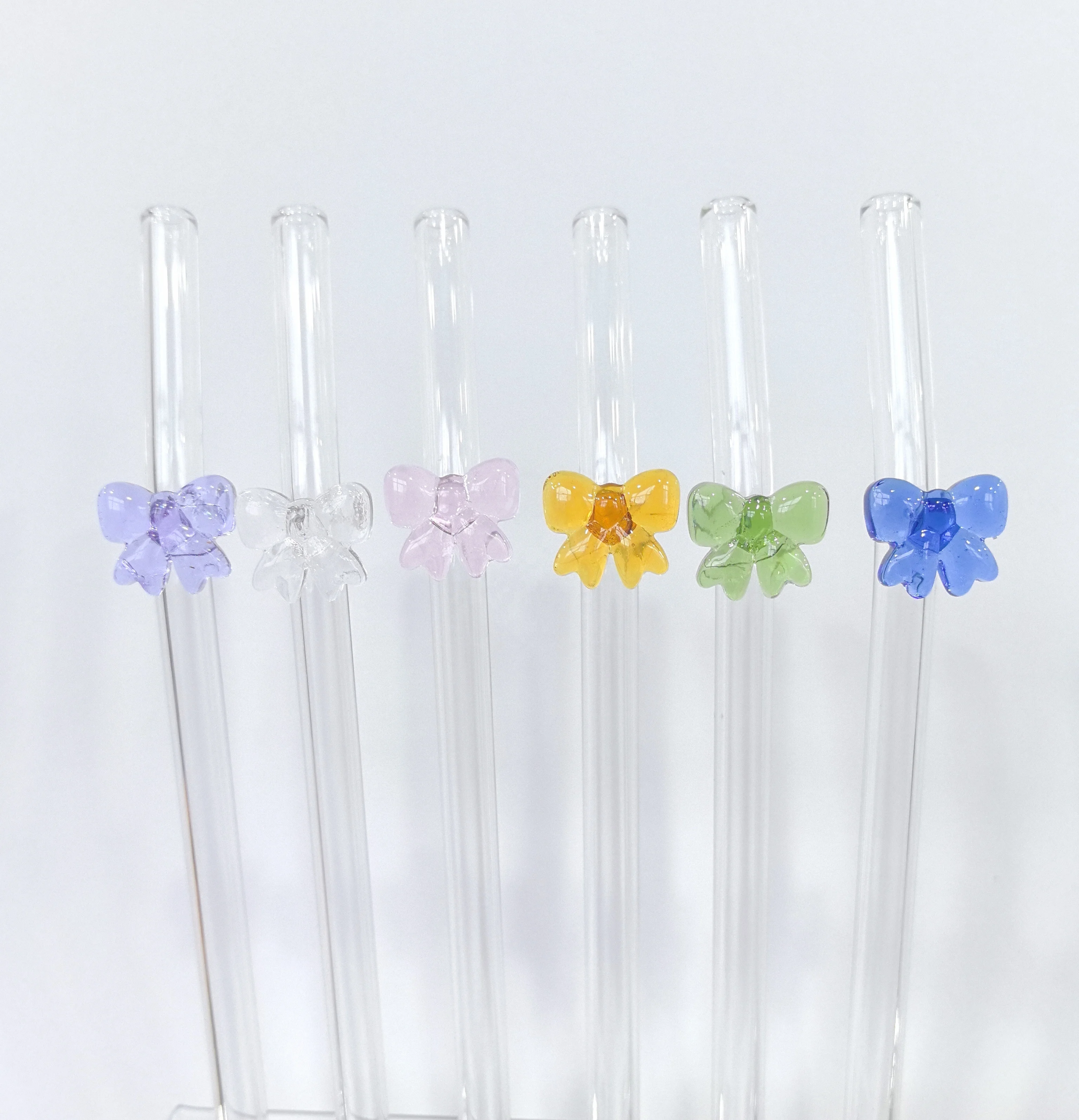 Multi-color Drinking Clear Bent Bow-tie straw Bow Tie Creative High Borosilicate Glass Straw with Design for  bar Accessories