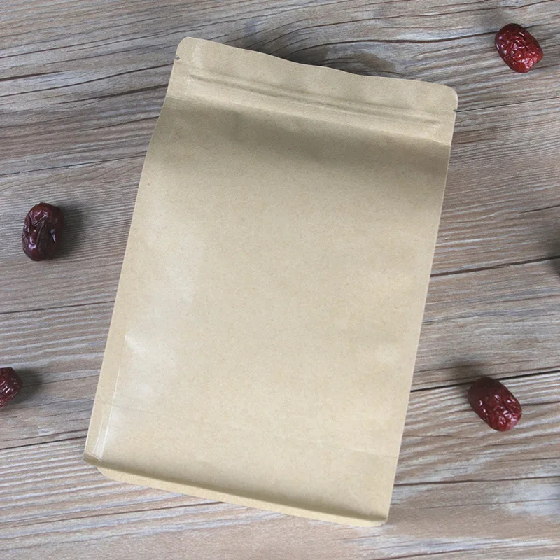 Eight-sided sealed kraft paper coffee herbal snack tea self-standing kraft paper square bottom bag
