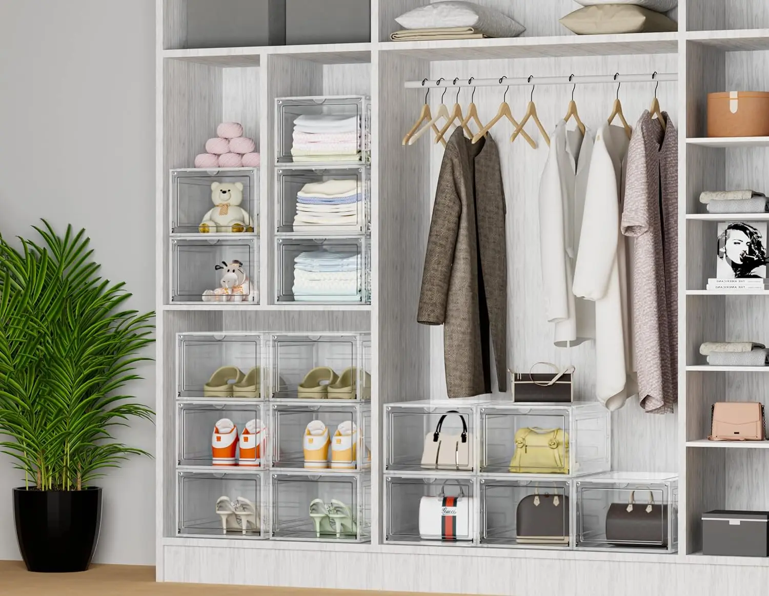 Sterilite 6 Qt Storage Box, Stackable Bin with Lid, Plastic Container to Organize Shoes and Crafts on Closet Shelves, Clear with