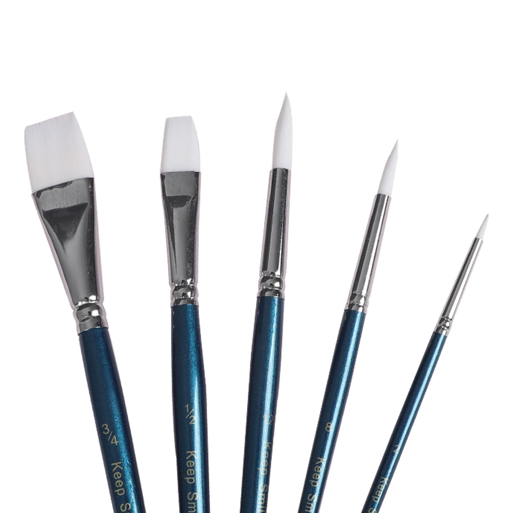 Haihui  Factory Wholesale copper tube Painting Tools 5 Pieces Set painting drawing nylon acrylic artist paint brush