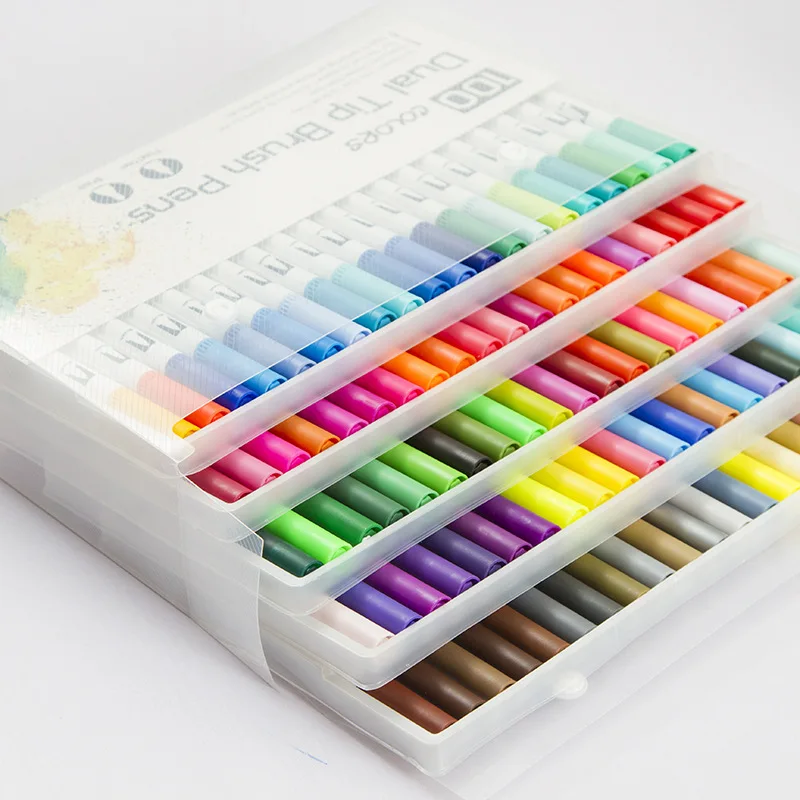 100 color PVC neutral packaging color double-head water-based painting brush pen