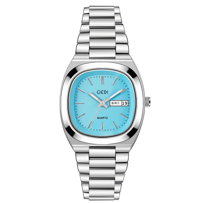 GEDI 51170 Fashion Korean Sky Blue Dial Ladies Wristwatch Stainless Steel Women Watches Calendar Luminous Business Quartz Watch