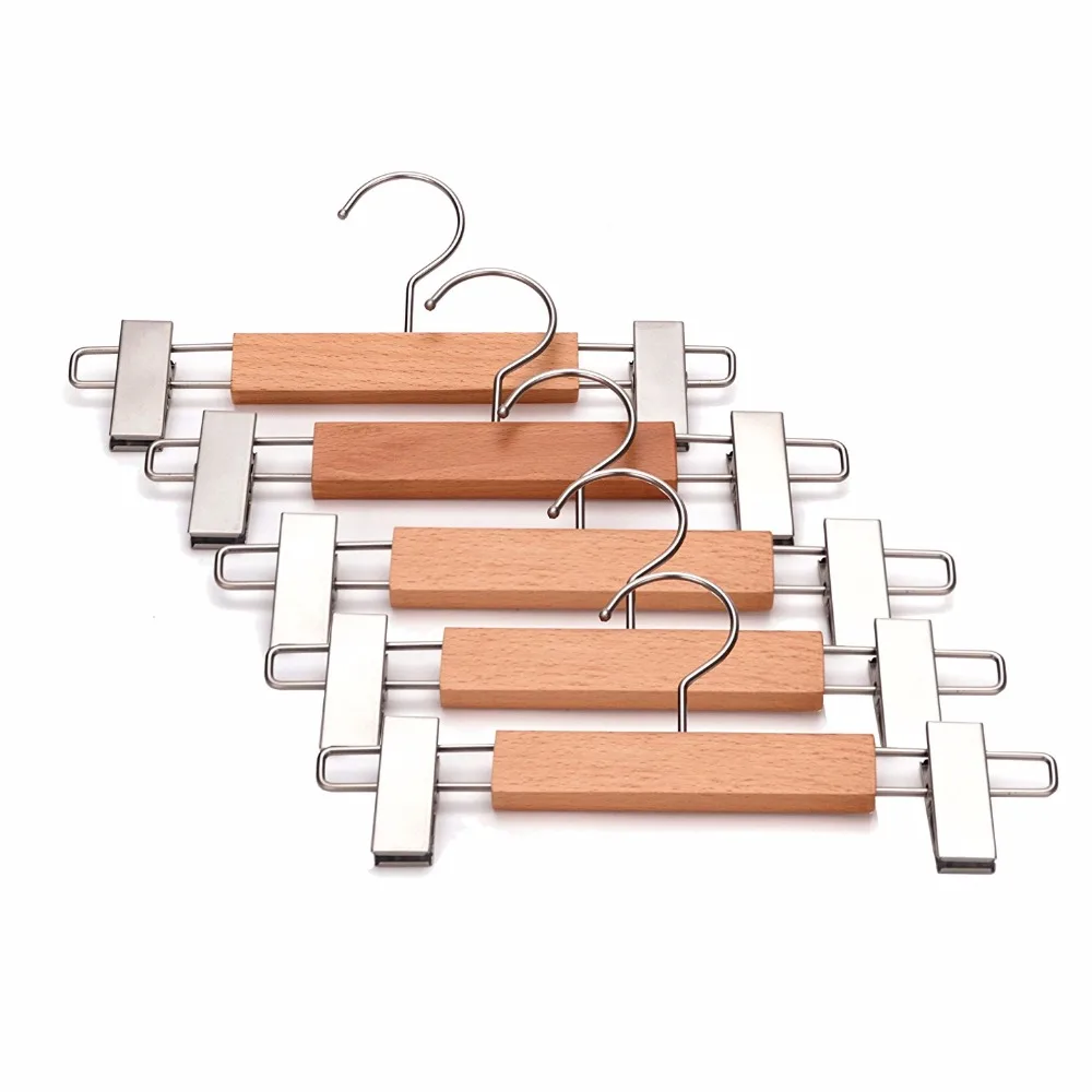 Hot Sale Eco-friendly Wooden Pants Hangers for Men Vintage Design Wood Trousers Closet Hangers with Clips