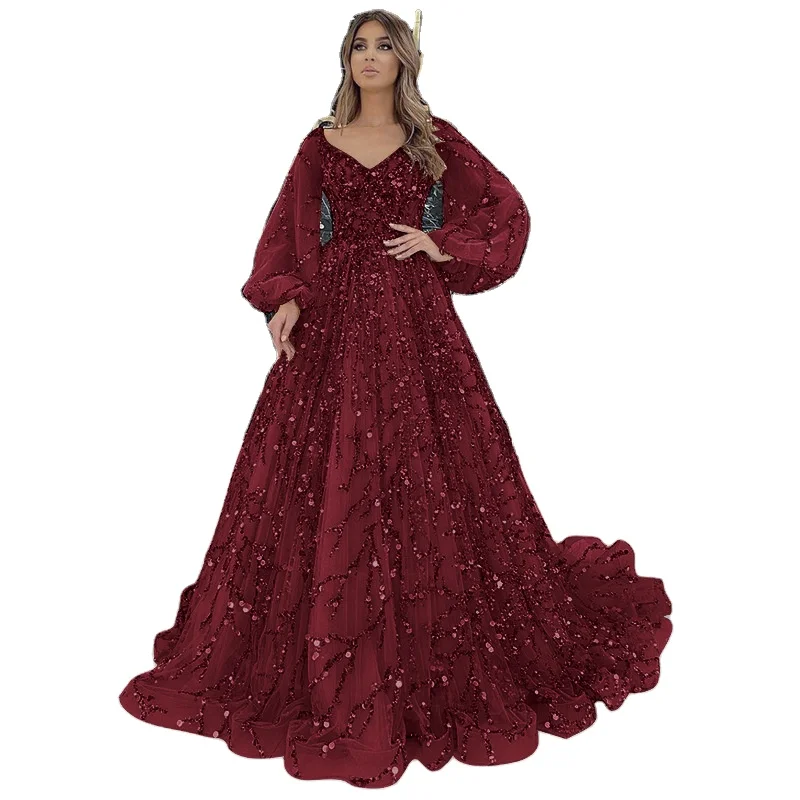 European and American/African New Gold Heavy Industry Nail Beads Luxury Evening Dress Sexy Celebrity Empress Long Dress