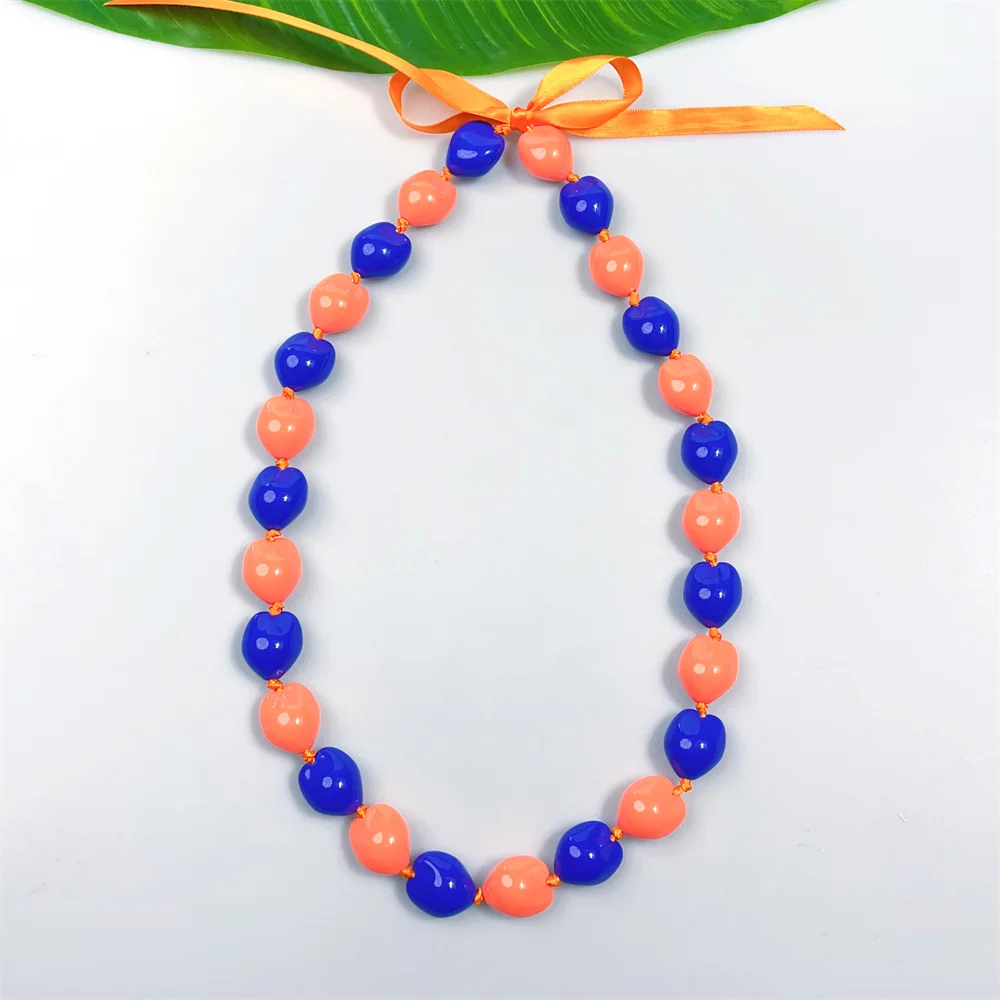 Mixed Color Graduation 31.5 Inches Tropical Artificial Acrylic Hawaiian Kukui Nut Ribbon Leis Necklace