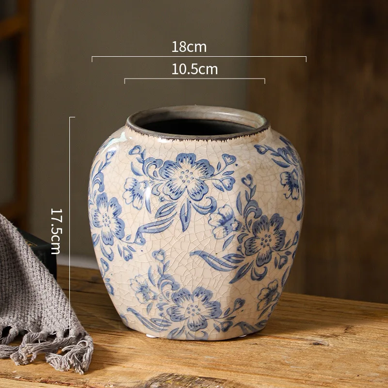 American country crackle basket color flowers hydroponic holly red fruit floral retro blue and white porcelain ceramic vase