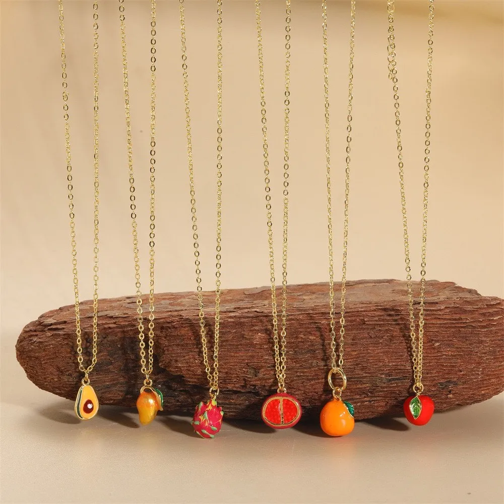 2024 hot sales 18k gold plated stainless steel Banana, Grape, Orange, Strawberry fruit necklace for woman