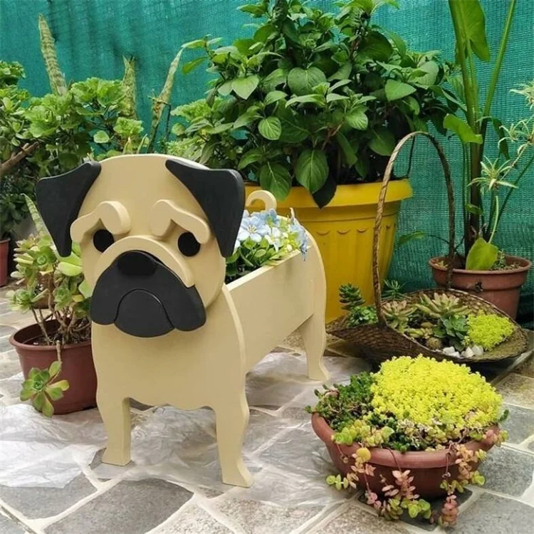 Creative Garden Yard Decorations Pet Dog Shaped Planter Plastic Flower Pots