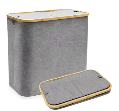 Waterproof Durable Corner Foldable Pop Up Bamboo Rim Circular Laundry Hamper Baskets & Bags With Lid Baby Nursery Storage Basket