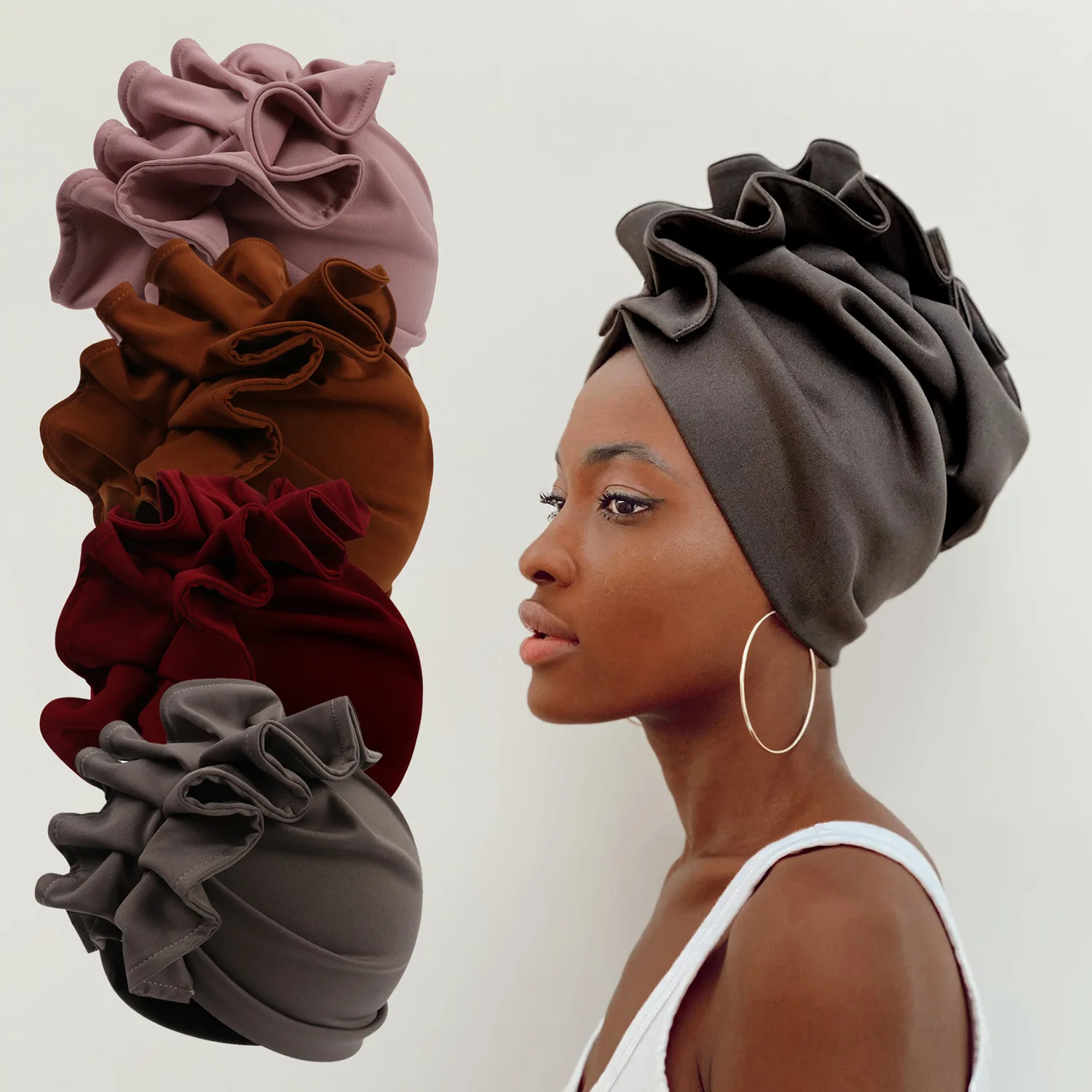 Hot Sale Fashion Hat Solid Color Bohemian Indian Headscarf Muslim Turban Hijab Head Wrap For Women