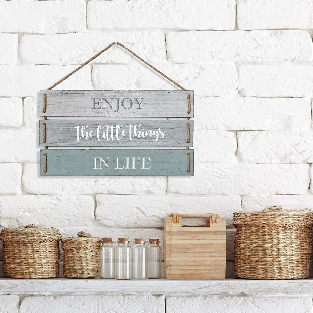 
Enjoy The Little Things in Life Wooden Plank Hanging Sign, Rustic Home Decorative Display Board 