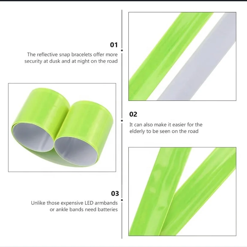 Adults Reflective Slap Bands, reflex Snap Wrap, Reflector Wristband with CE EN13356