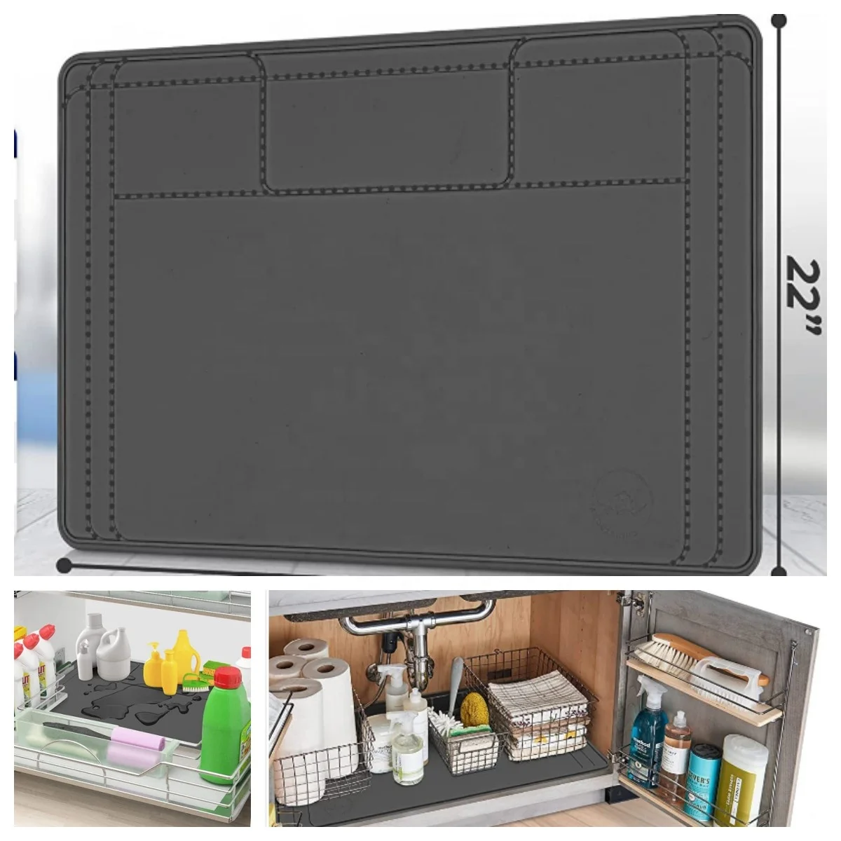 Hot sale Anti-slip silicone kitchen sink mat waterproof cabinet mat durable under sink mat for kitchen cabinet