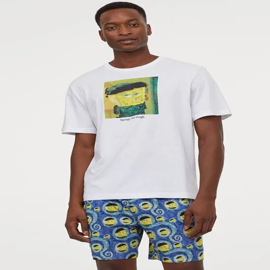 2021 New Arrival Men Custom Made Two Piece Suits Sleepwear Pajama T-shirt and Shorts Custom Logo OEM Men Pajamas