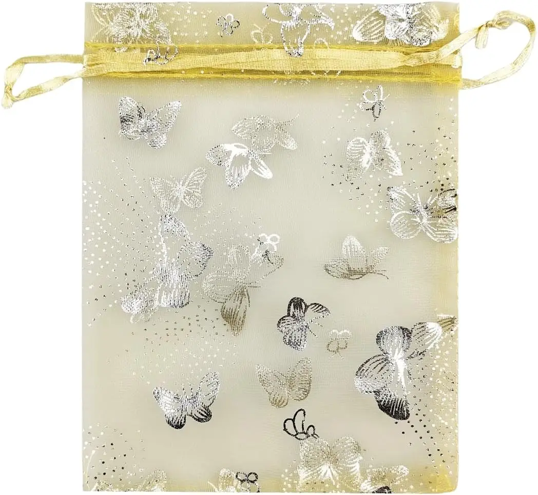 Custom organza bags with drawstring 13x18cm transparency perfume jewelry bag DIY logo Butterfly wedding goodie sheer organza bag